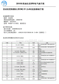 2010年凯迪拉克SRX车型发动机控制模块 ECM X1 LAU连接器端子图