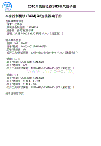 2010年凯迪拉克SRX车型车身控制模块 BCM X2连接器端子图