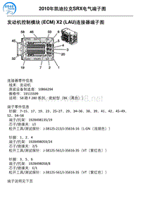 2010年凯迪拉克SRX车型发动机控制模块 ECM X2 LAU连接器端子图