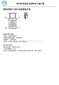 2010年凯迪拉克SRX车型驾驶员侧车门锁闩连接器端子图