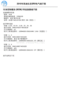 2010年凯迪拉克SRX车型车身控制模块 BCM X5连接器端子图