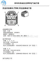 2010年凯迪拉克SRX车型防盗系统模块 TDM X2连接器端子图