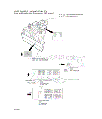 2019年日产新奇骏T32电路图-保险丝熔断线和继电器盒 保险丝和熔断线布置（QR 发动机）