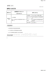 2019年日产天籁安全约束故障代码DTC B0073-1A说明