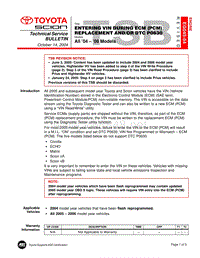 2006年丰田普锐斯维 -Entering VIN During ECM PCM Replacement and or DTC P0630