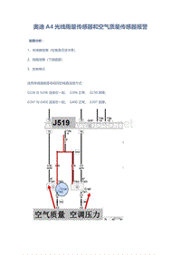 奥迪A4光线雨量传感器和空气质量传感器报警