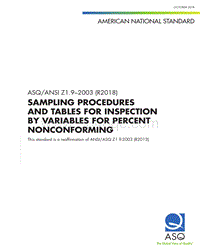 ANSI ASQ Z1.9 2003 R 2018 sampling procedures and tables for inspection by variables for percent noncon forming