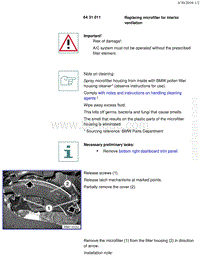 宝马1系F20 F21-Replacing microfilter for interior ventilation 1