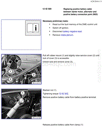 宝马1系F20 F21-Replacing positive battery cable between starter motor alternator and positive battery connection point N55 