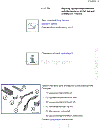 宝马1系F20 F21-Replacing luggage compartment floor and side member on left left side wall and tail panel removed 