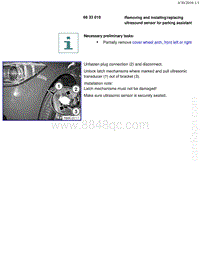 宝马1系F20 F21-Removing and installing replacing ultrasound sensor for parking assistant