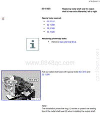 宝马1系F20 F21-Replacing radial shaft seal for output shaft at rear axle differential left or right