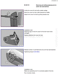 宝马1系F20 F21-Removing and refitting replacing lock for centre rear seat backrest