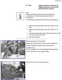 宝马1系F20 F21-Stripping operations - Replacing left luggage compartment floor rear side wall and tail panel removed 