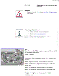 宝马1系F20 F21-Replacing wiring harness in left or right front door