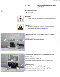 宝马1系F20 F21-Removing and installing roof switch cluster front 