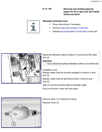 宝马1系F20 F21-Removing and installing replacing support for left or right outer door handle without lock barrel