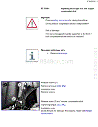 宝马1系F20 F21-Replacing left or right rear axle support compression strut