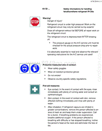 宝马1系F20 F21-Safety informations for handling tetrafluorethane refrigerant R134a