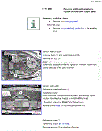 宝马1系F20 F21-Removing and installing replacing support for front lower bumper panel