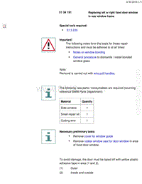 宝马1系F20 F21-Replacing left or right fixed door window in rear window frame
