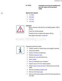 宝马1系F20 F21-Completely removing and installing front axle with engine and transmission .N55 