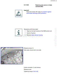 宝马1系F20 F21-Replacing pulse sensor on intake camshaft N55 