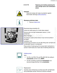 宝马1系F20 F21-Replacing and installing replacing the solar rain light sensor and condensation sensor