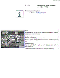 宝马1系F20 F21-Replacing LED for rear inside door opener left or right 
