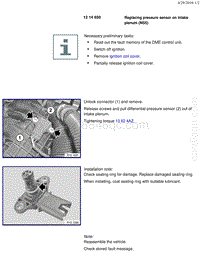 宝马1系F20 F21-Replacing pressure sensor on intake plenum N55 