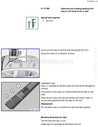 宝马1系F20 F21-Removing and installing replacing trim strip on roof frame at left or right