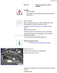 宝马1系F20 F21-Replacing microfilter for interior ventilation