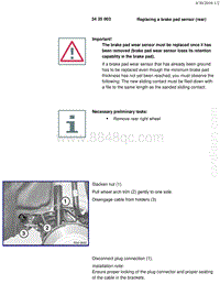 宝马1系F20 F21-Replacing a brake pad sensor rear 