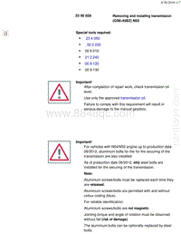 宝马1系F20 F21-Removing and installing transmission GS6-45BZ N55