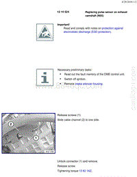 宝马1系F20 F21-Replacing pulse sensor on exhaust camshaft N55 