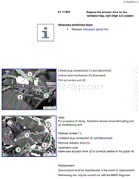 宝马1系F20 F21-Replace the actuator drive for the ventilation flap right High AC system 
