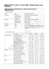 2013年现代索纳塔G2.0T维修手册-车身（内部和外部）