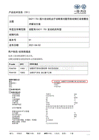 TPI2021012-EA211TSI国六发动机由于诊断泵问题导致故障灯误报警技术解决方案