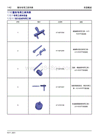 2023星越L维修手册-1.12 整车专用工具列表 