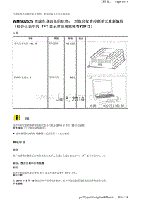 WM 902525 消除车身内部的症状 对组合仪表控制单元重新编程 （组合仪表中的 TFT 显示屏出现故障SY2913）