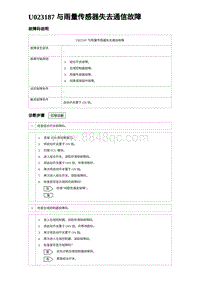 2023海鸥故障诊断 U023187 与雨量传感器失去通信故障