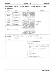 2017睿行S50T维修手册 DTC P0130 P0131 P0132 P0133 P0134 P2195 P2196