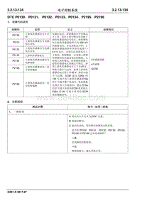 2017睿行S50T维修手册 DTC P0130 P0131 P0132 P0133 P0134 P2195 P2196