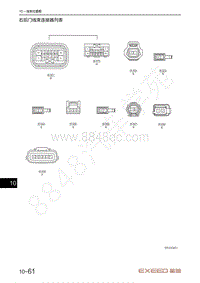 2021年星途揽月电路图1.6T车型-右后门线束连接器列表