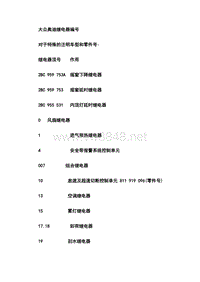 大众奥迪继电器编号