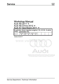 奥迪A7（4G，4GA，4GE）– 4缸直喷发动机维修手册（1.8、2.0升4气门TFSI –第三代）