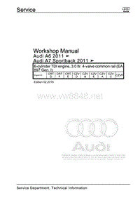 奥迪A7（4G，4GA，4GE）– 3.0升6缸TDI发动机维修手册4气门共轨（EA 897 Gen.I）